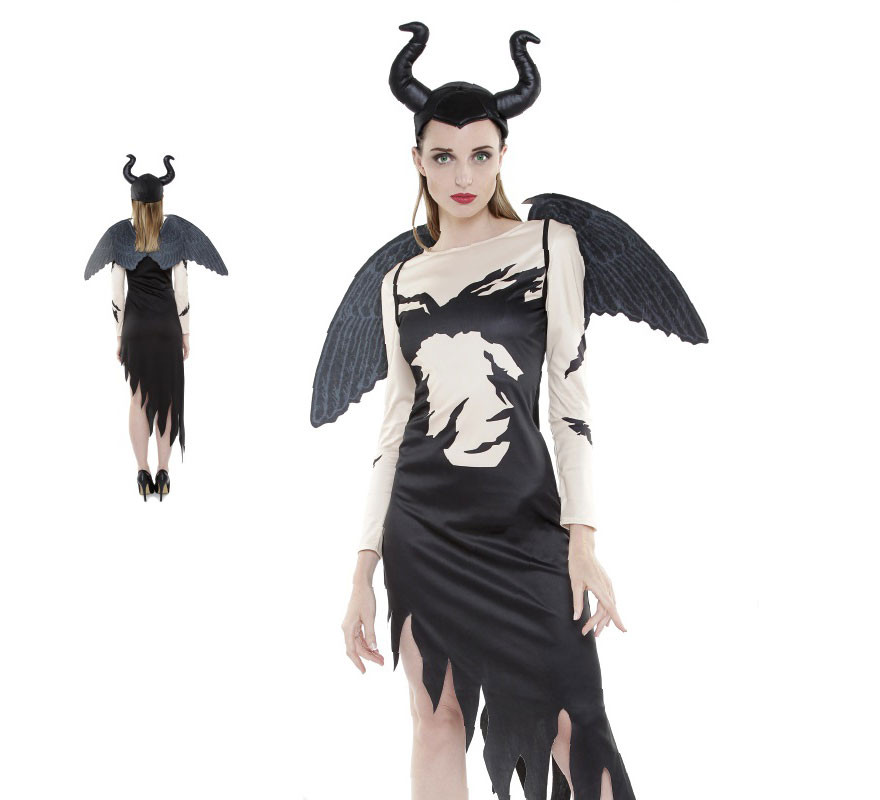 Fato de bruxa voadora preto e branco para mulher