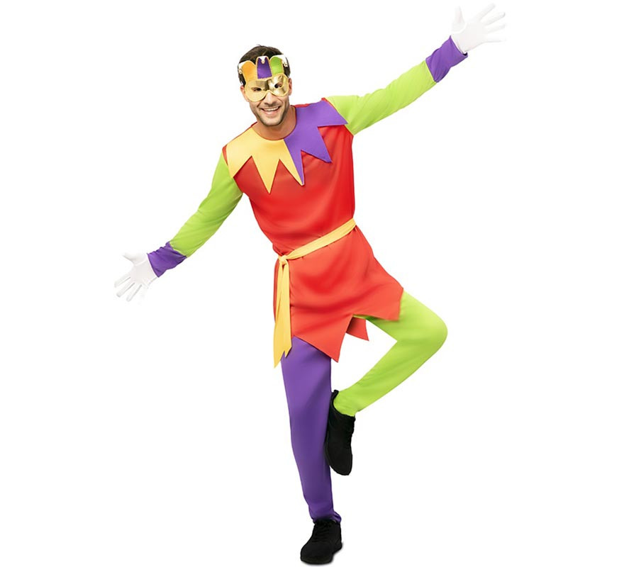 Fato de bobo multicolorido com máscara para homem