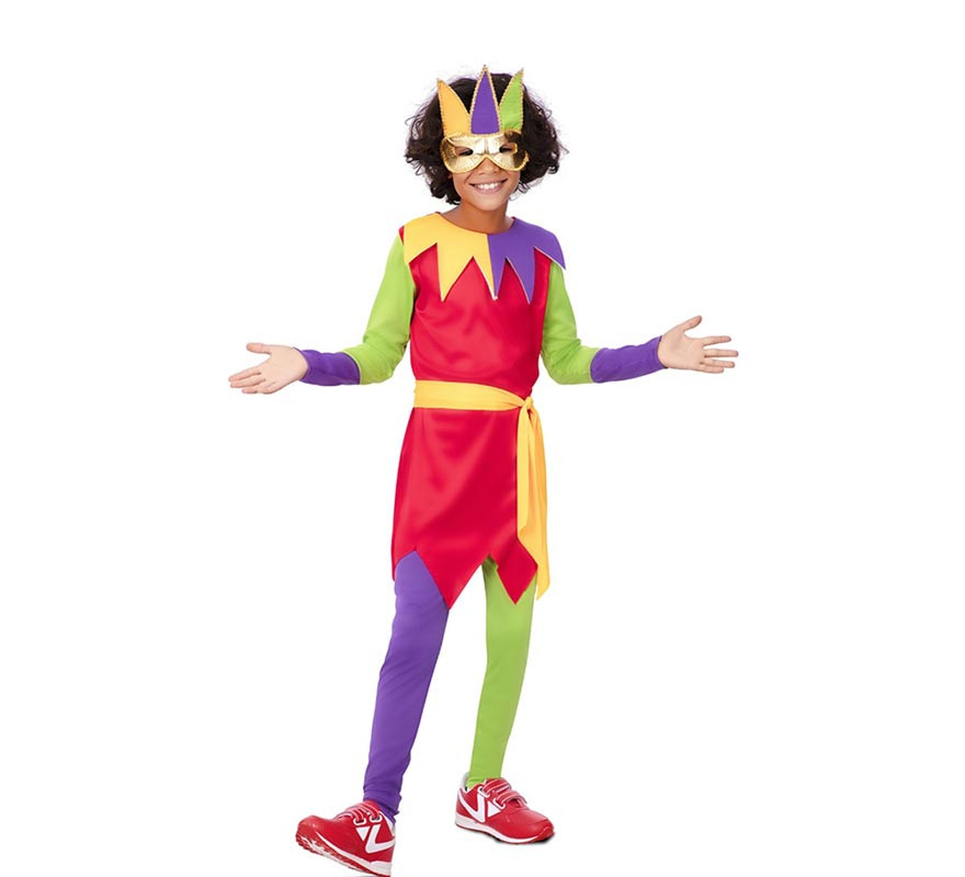 Multicolored Jester costume with mask for children