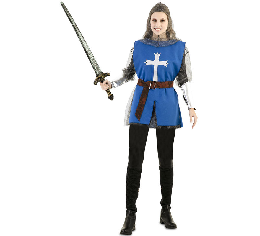 Fato de manto azul guerreiro medieval para mulher