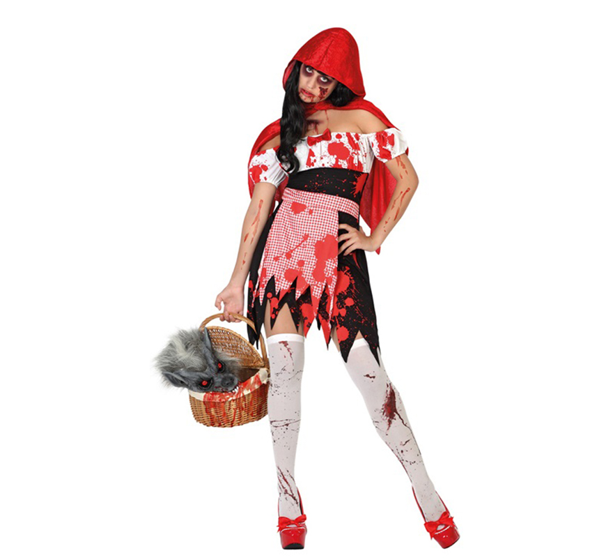Fato de Chapeuzinho Vermelho sangrento para mulher no Halloween