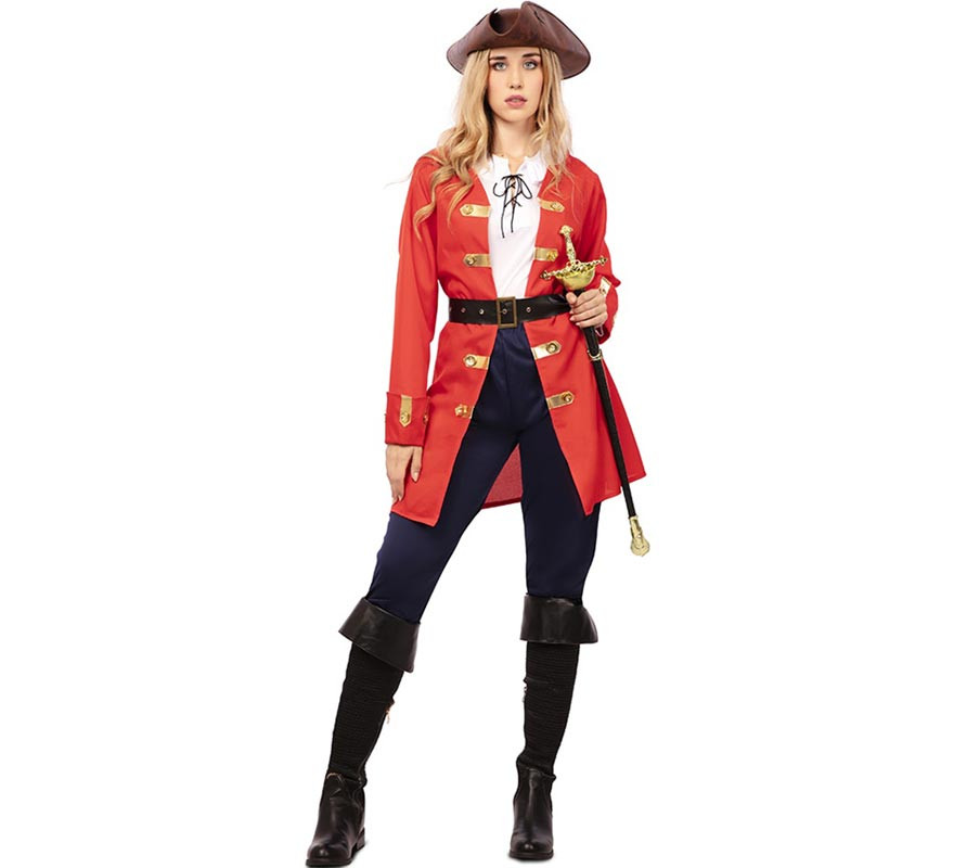 Fato de Capitão Pirata Vermelho com cinto para mulher