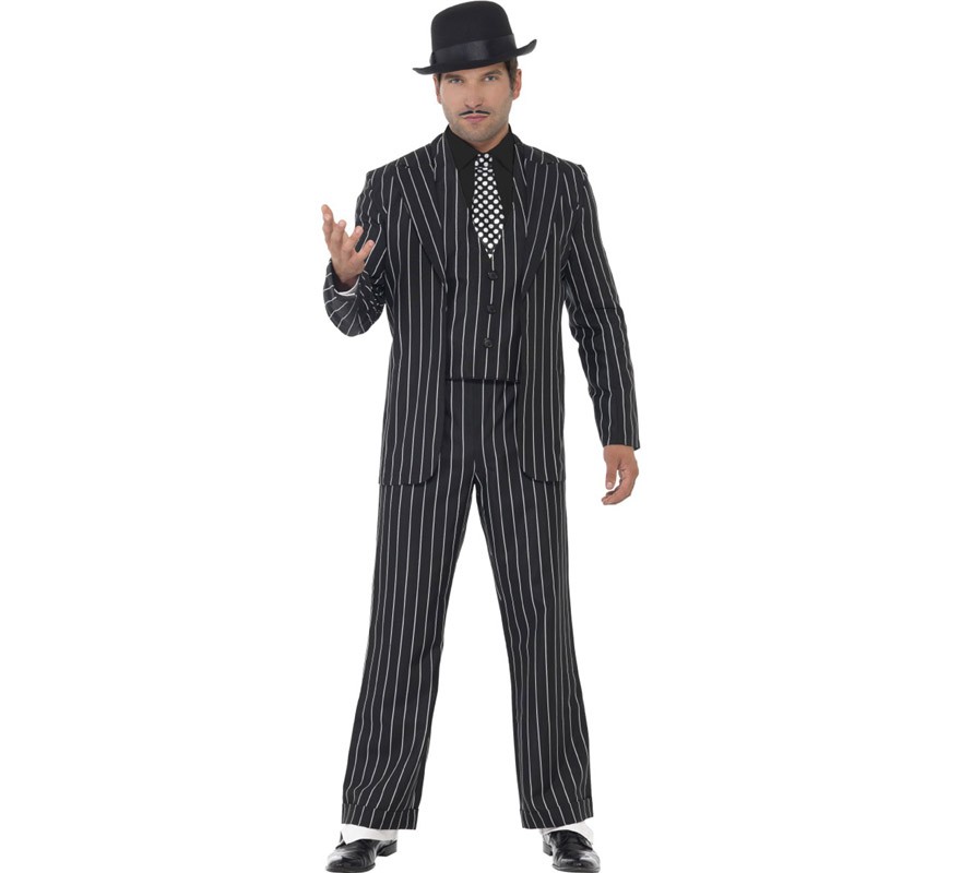 Gangster Bonnet Costume Suit listrado para homens