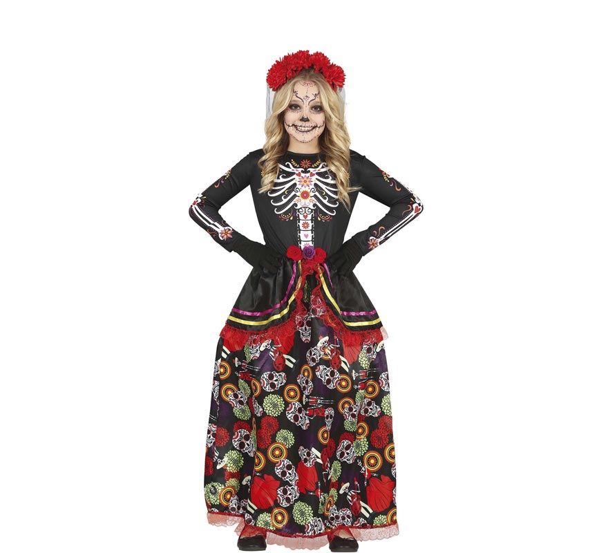 Fato Catrina com saia comprida estampada para menina Fato Catrina com saia comprida estampada para menina