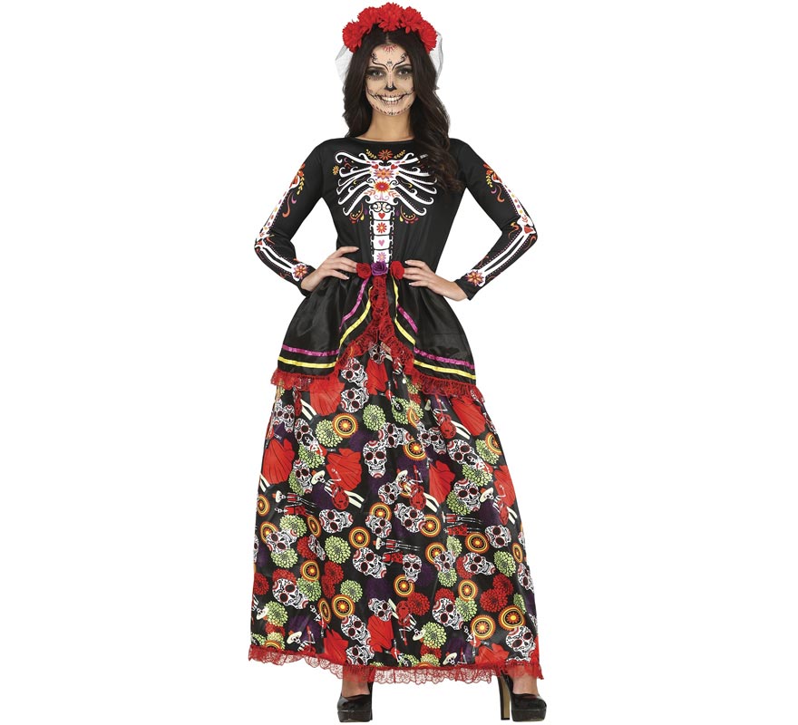 Fato de Catrina com vestido estampado para mulher
