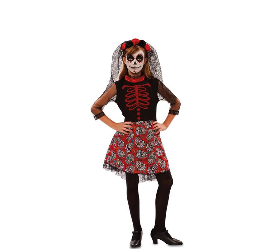 Fato de Catrina vermelha para menina