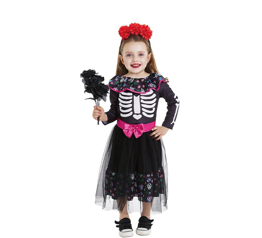 Fato de Catrina rosa com cinto para bebé e menina Fato de Catrina rosa com cinto para bebé e menina