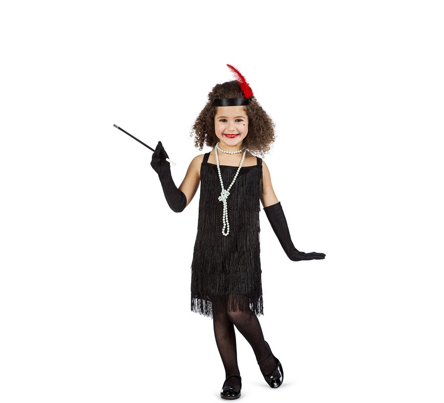 Fato de Charleston Fringes preto para menina