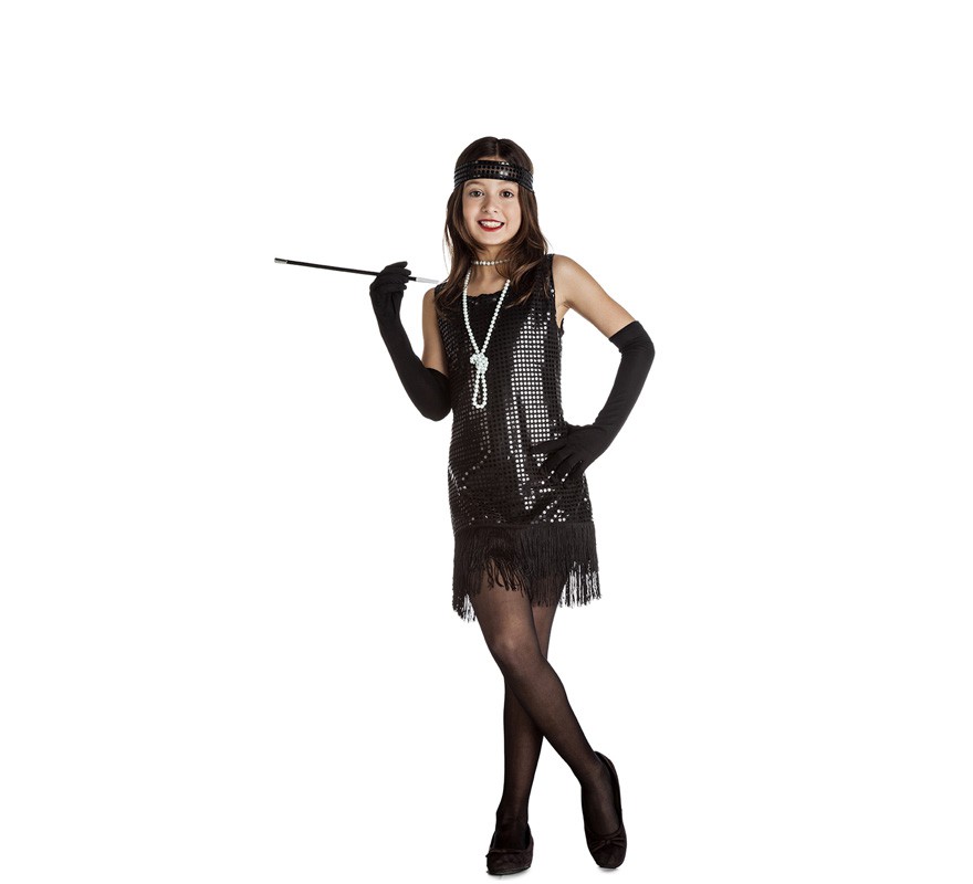 Fato de franjas preto Charleston para menina Fato de franjas preto Charleston para menina