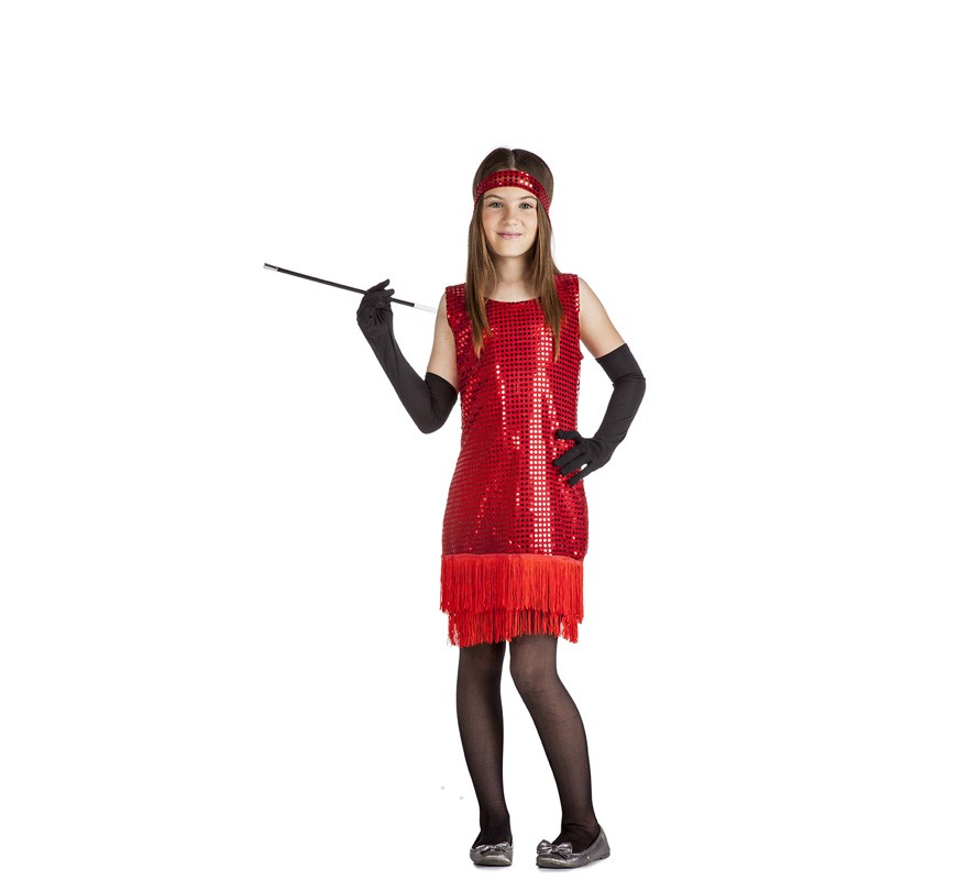 Red Charleston costume with fringes for girl