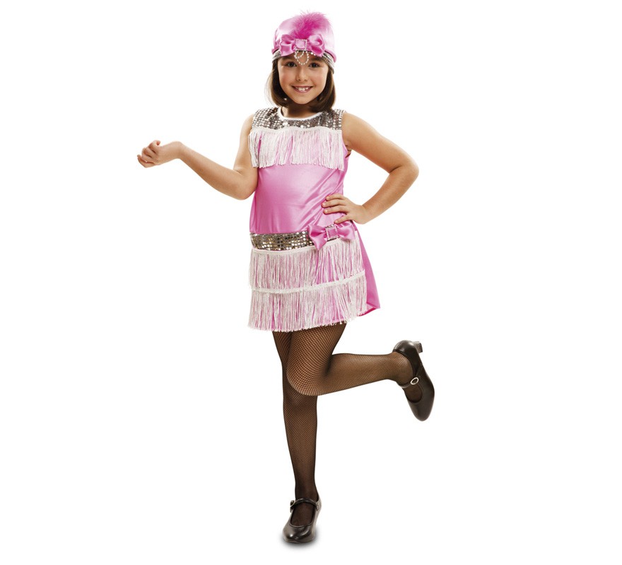 Fato de Charleston rosa para menina Fato de Charleston rosa para menina