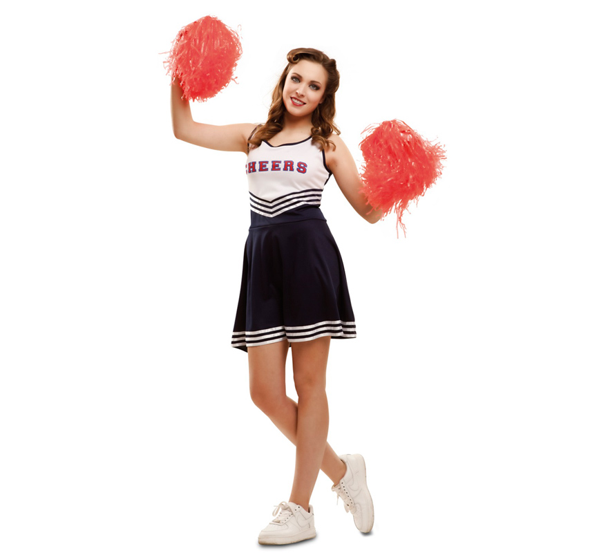 Fato de líder de torcida branco e azul para mulheres