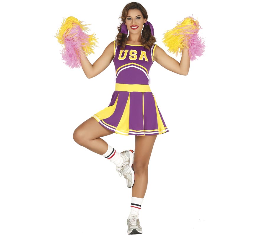 Women's Purple and Yellow USA Cheerleader Costume