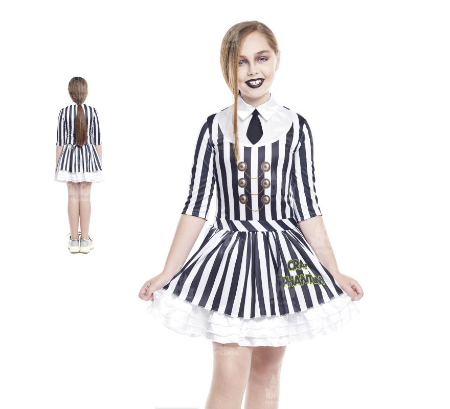 Fato de menina fantasma às riscas para menina