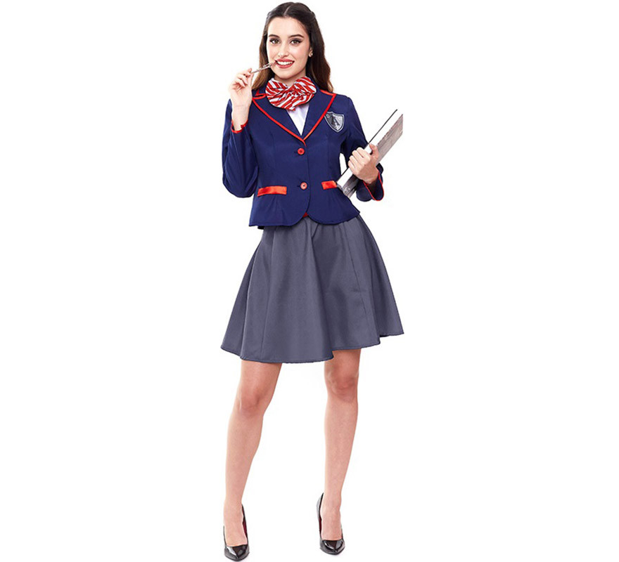 Fato de colegial azul moderno para mulher