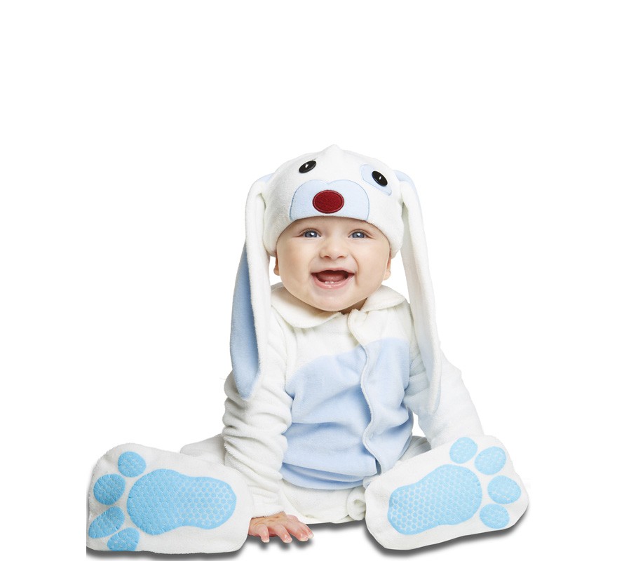 Fato de coelho branco e azul para bebê Fato de coelho branco e azul para bebê