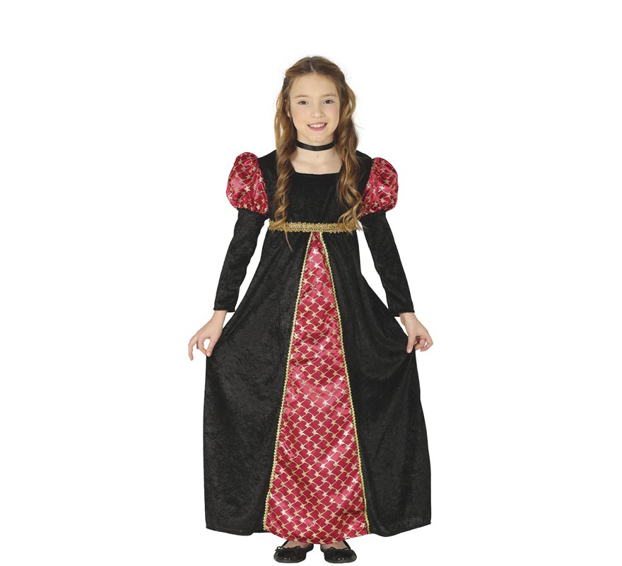 Fato de senhora medieval preta para menina