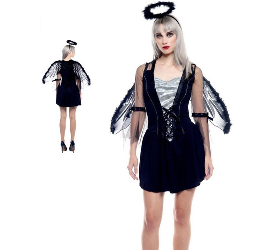 Fato de Anjo Negro Preto para Mulher