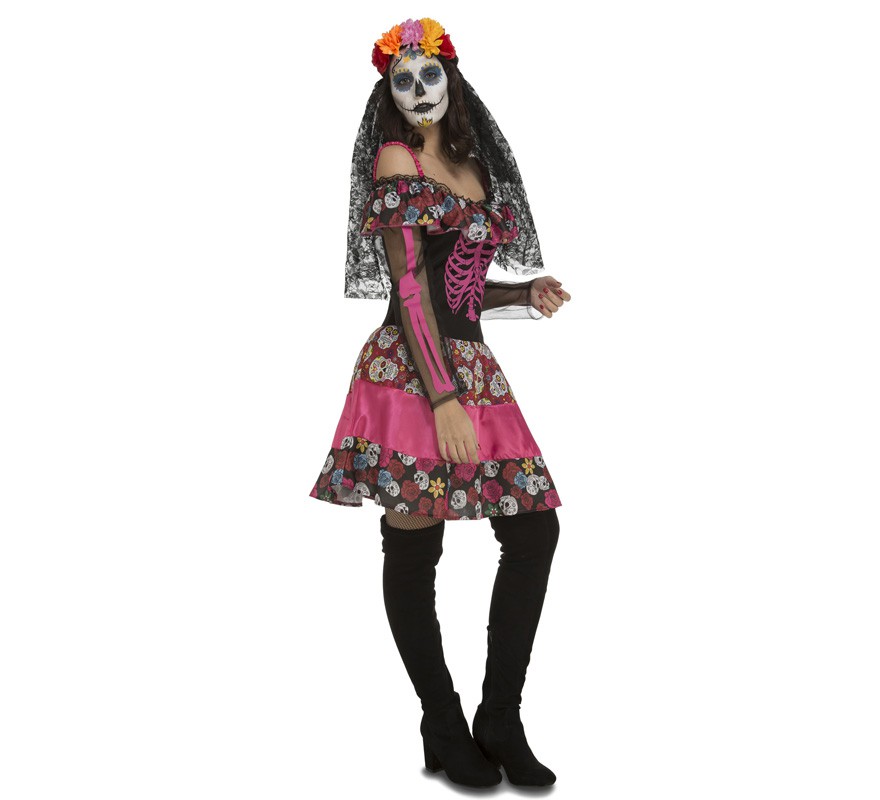 Pink Day of the Dead costume for women