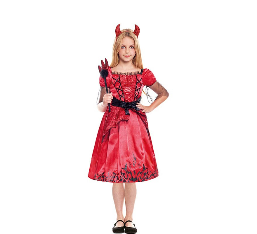 Fato de diabo de chama escura para menina