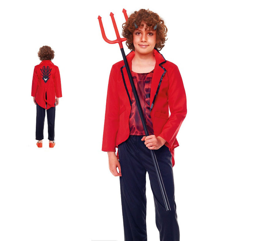 Fato chique de diabo vermelho com jaqueta para menino