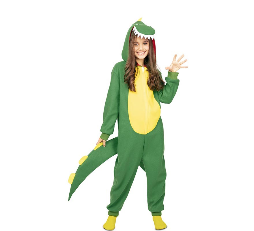 Fato de dinossauro Kugurumi verde e amarelo para criança