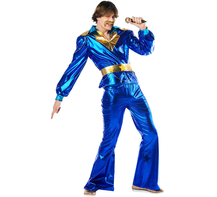 Fato disco azul dos anos 70 para homem Fato disco azul dos anos 70 para homem