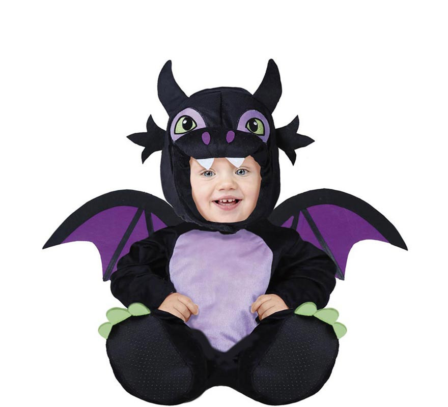 Fato de dragão preto macio para bebé