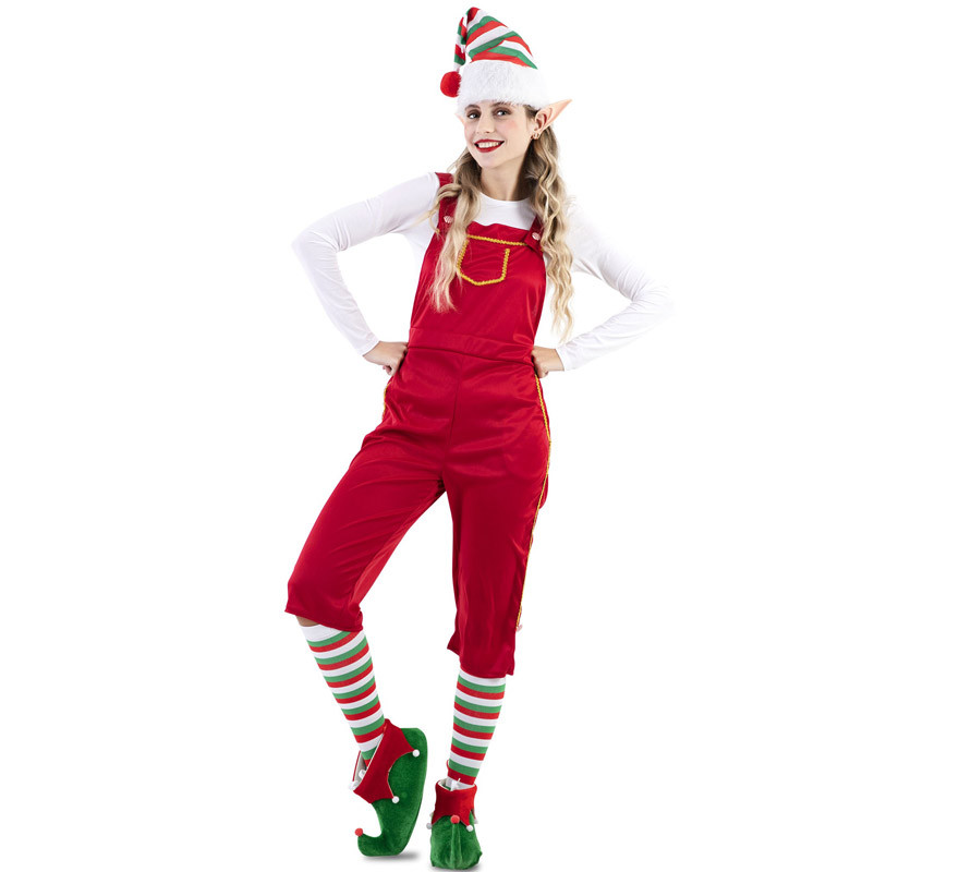 Fato de elfa vermelha com chapéu para mulher
