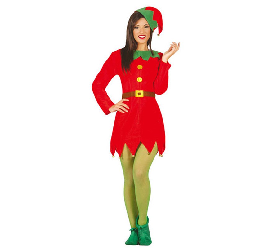 Fato de elfo verde e vermelho para mulher