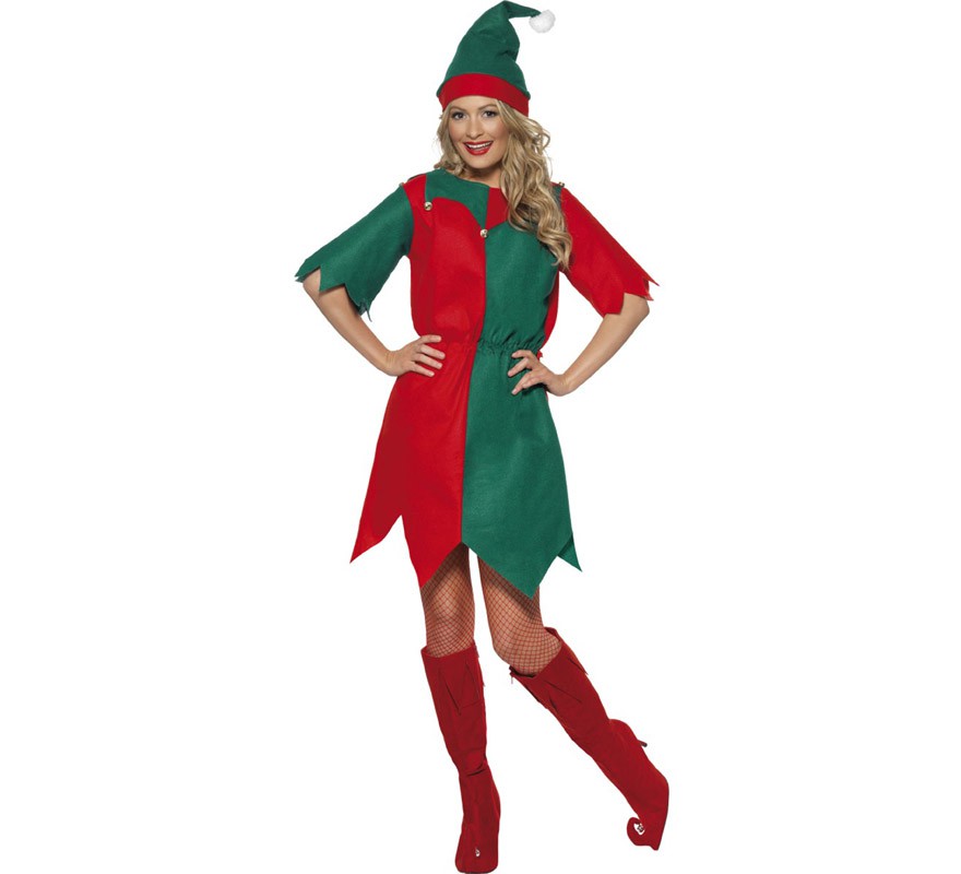 Fato de elfo verde e vermelho para mulheres no Natal Fato de elfo verde e vermelho para mulheres no Natal