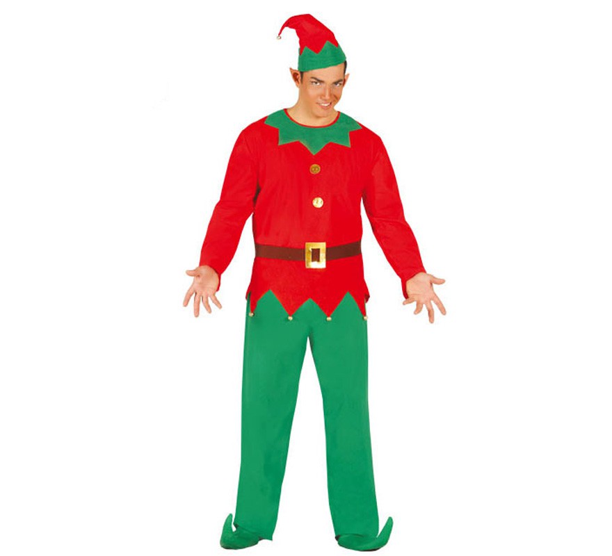 Green and red Elf costume for men
