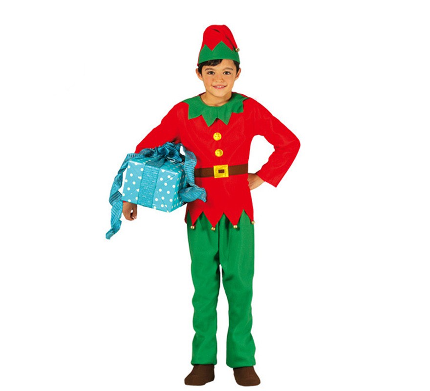 Fato de elfo verde e vermelho para crianças