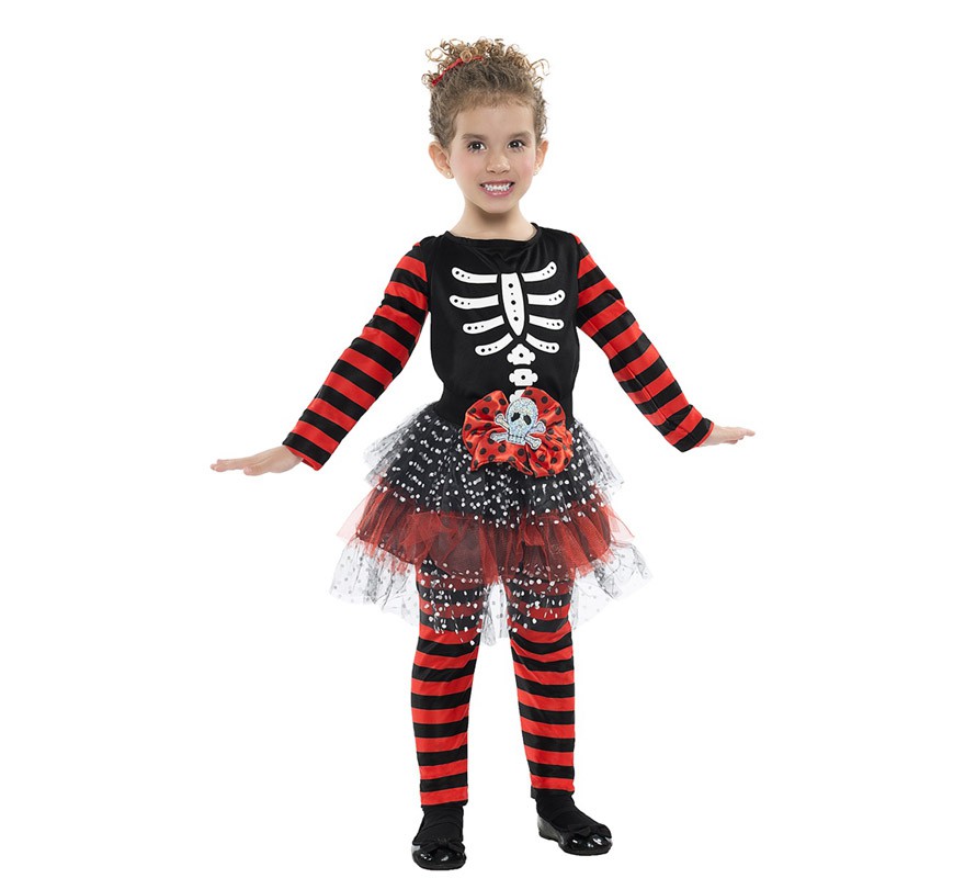 Fato de esqueleto às riscas para menina