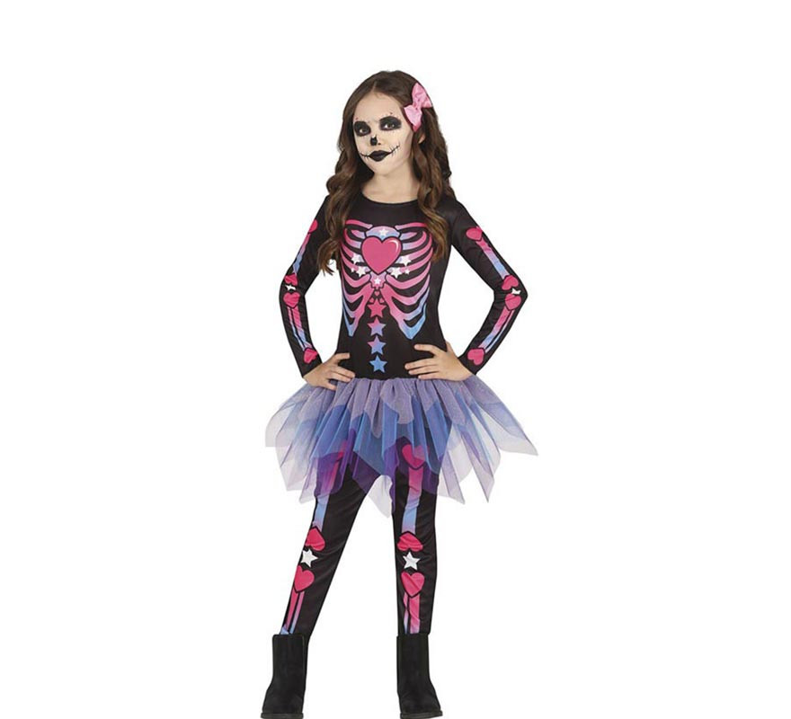 Fato de esqueleto de corações e estrelas para menina