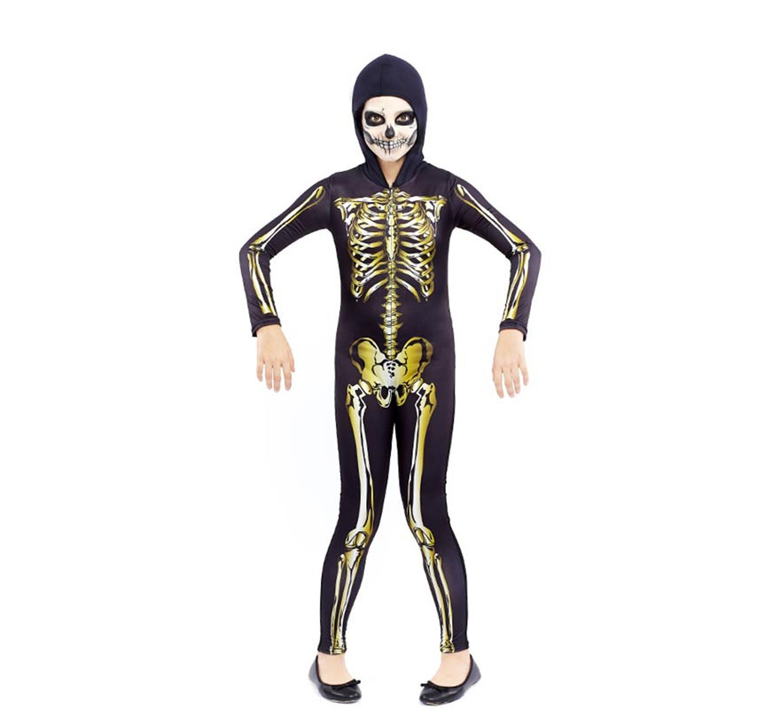 Fato de esqueleto dourado para menina e adolescente
