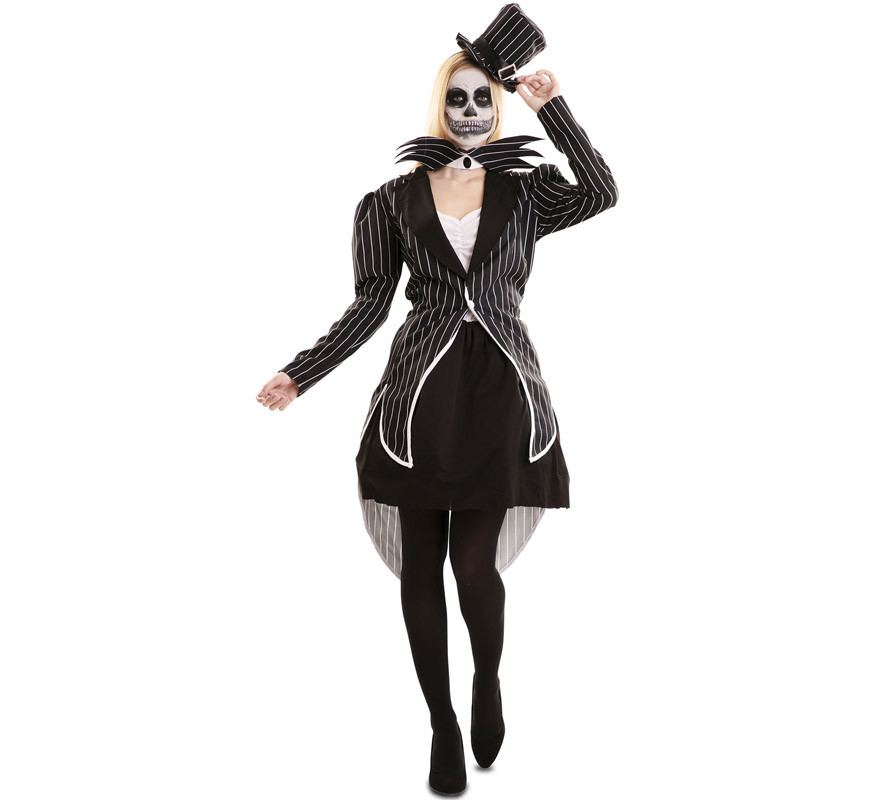 Traje de esqueleto elegante com chapéu para mulher