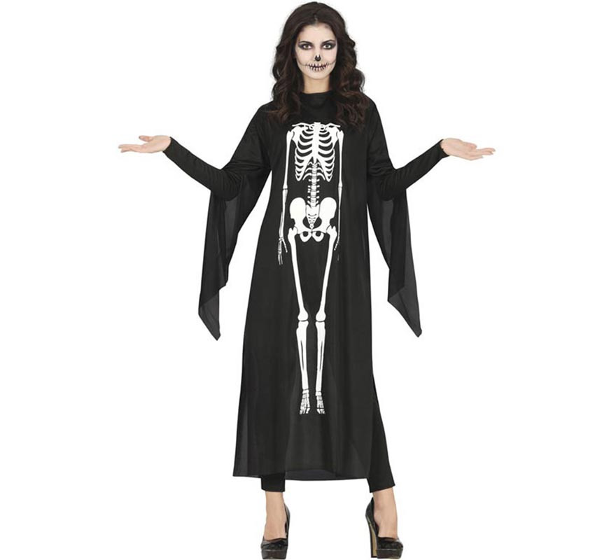 Skeleton costume in black tunic for women