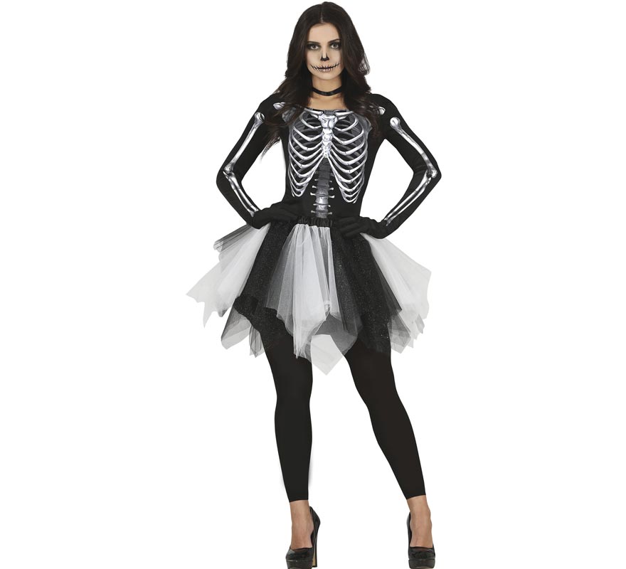 Fato de esqueleto encantador com saia de tule para mulher
