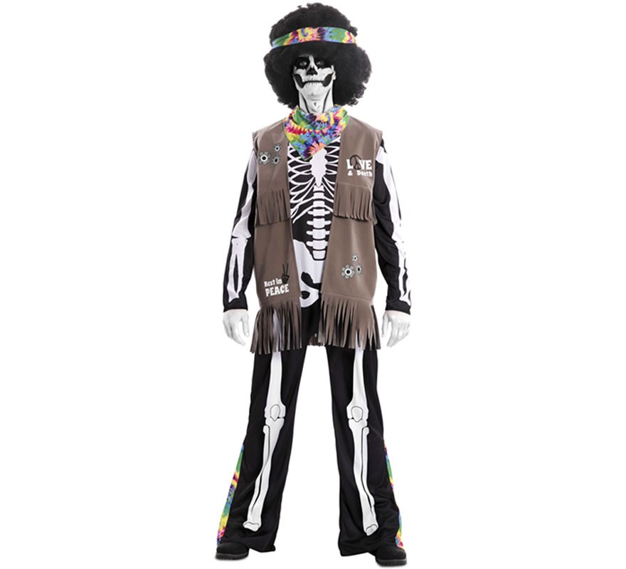 Fato de esqueleto hippie para adulto