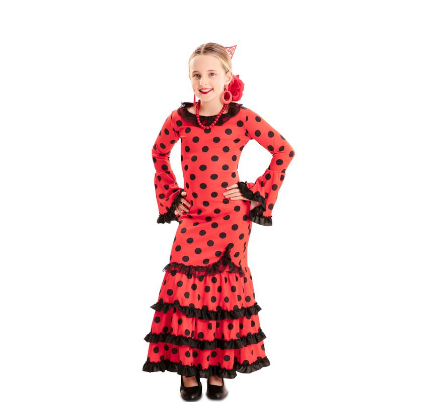 Fato de flamenco vermelho para menina