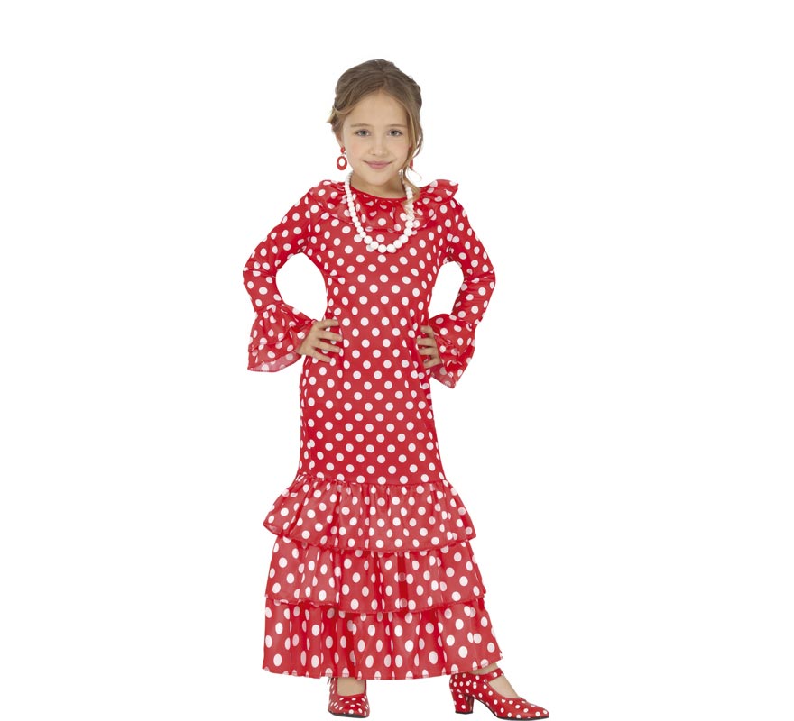 Fato de flamenco de bolinhas vermelhas para menina