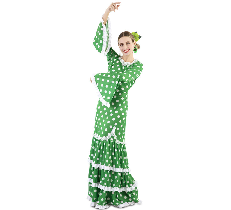 Fato de flamenca verde com bolinhas para mulher
