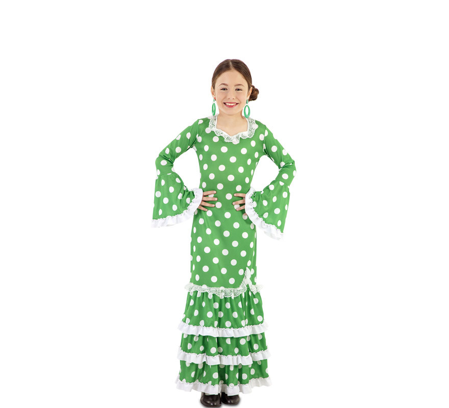 Green Flamenco Costume with polka dots for girl