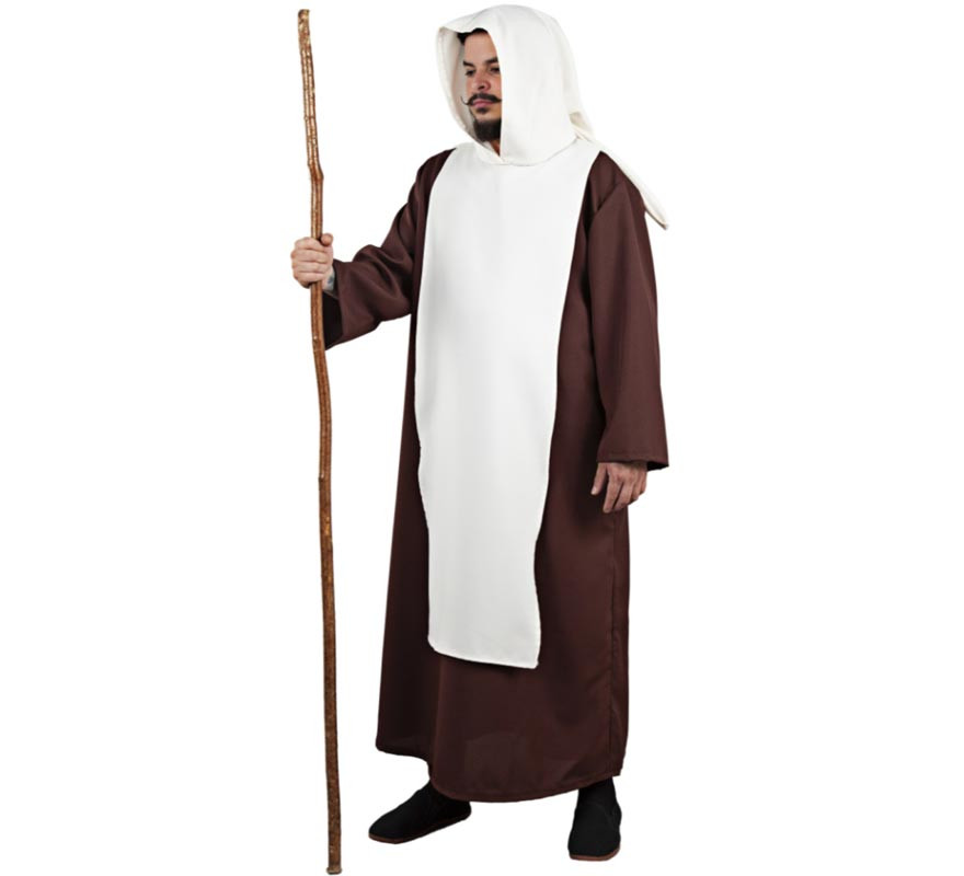 Fato de frade medieval castanho e branco para homem