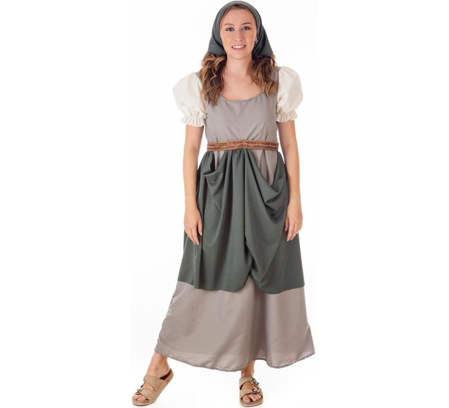 Fato de fruteira medieval cinza com lenço para mulher