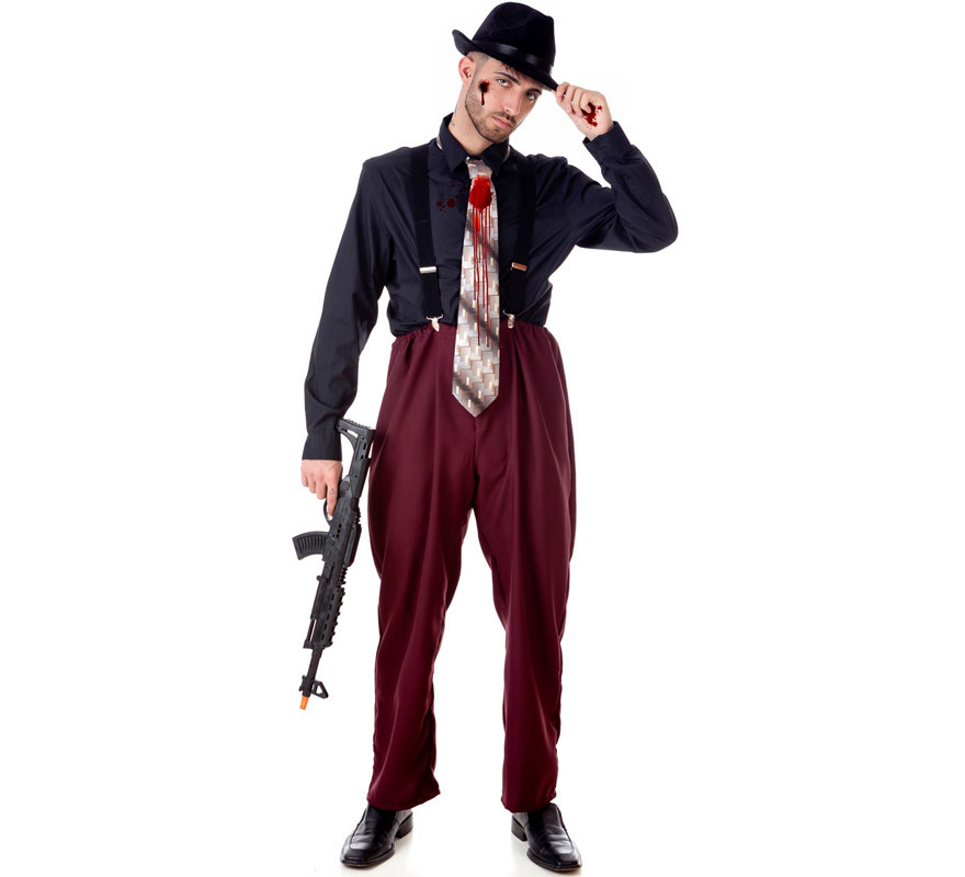 Gangster Clyde costume with hat and tie for men