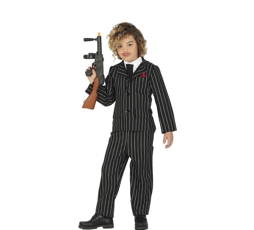 Black gangster costume with stripes for boys