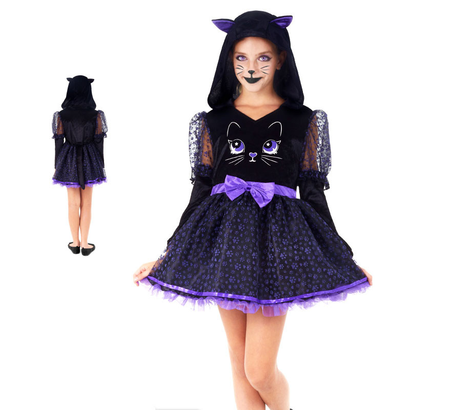 Black and purple kitten costume with bow for girl Black and purple kitten costume with bow for girl