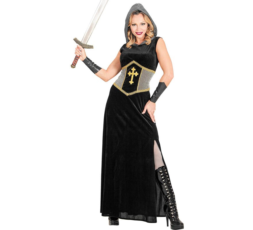 Black Medieval Warrior Costume with hood for women Black Medieval Warrior Costume with hood for women